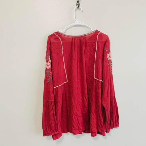 Sonoma Red Floral Embroidered Long Sleeve Blouse - Picture 6 of 6